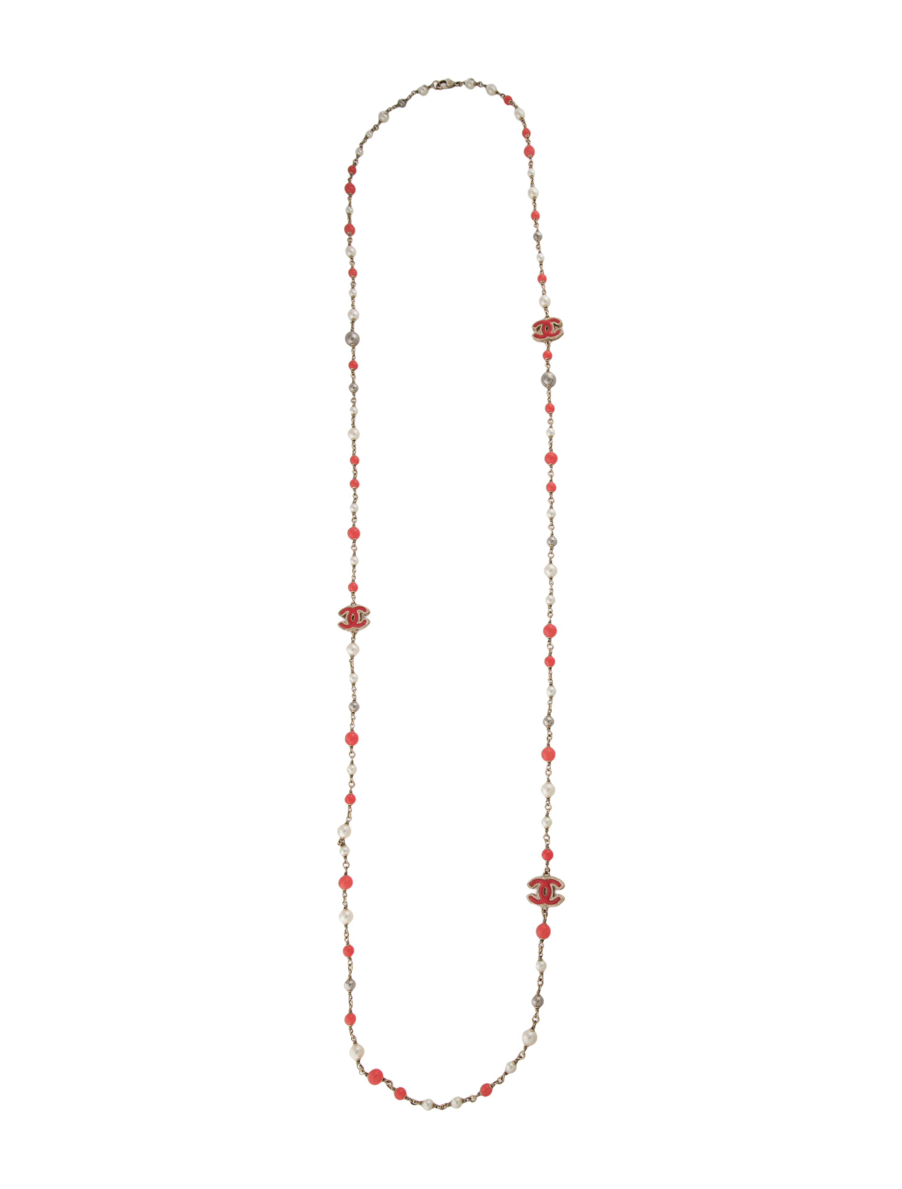 Chanel Faux Pearl & Resin CC Bead Strand Necklace